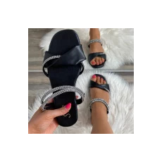 FF Lux Shoes Ébensikk - fekete, strasszos pántos papucs  Méret: 41