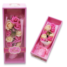 FH hely Rózsacsokor elegáns dobozban - élethű, illatos művirág / rózsaszín dekoráció