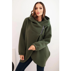 FiatalDivat Bélelt kapucnis pulóver aszimmetrikus cipzárral, 7765-ös modell, khaki színben
