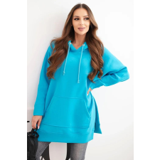 FiatalDivat Bélelt kapucnis pulóver hasítékokkal és kenguruzsebbel, 9319-es modell, türkiz női pulóver, kardigán