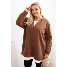 FiatalDivat Bélelt kapucnis pulóver V-nyakú kivágással, 6940-es modell, barna női pulóver, kardigán