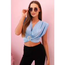 FiatalDivat Crop-top blúz mély kivágással és díszes csattal, 6101-es modell, világoskék blúz