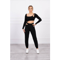 FiatalDivat Crop-top tréningruha szett kivágásokkal 9344 fekete