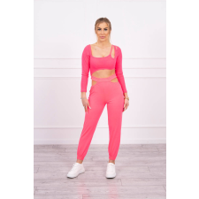 FiatalDivat Crop-top tréningruha szett kivágásokkal 9344 neon rózsaszín női edzőruha