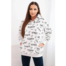 FiatalDivat Feliratos kapucnis pulóver 67962-es modell fehér