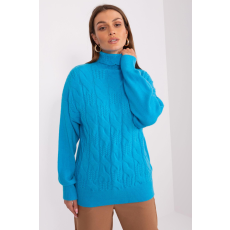 FiatalDivat Garbós nyakú pulóver fonott mintával, 40197-es modell, türkiz