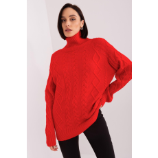 FiatalDivat Garbós nyakú pulóver fonott mintával, 55212 modell, piros