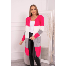 FiatalDivat Háromszínű kardigán pulóver modell 2019-12 málna + ekrü színű