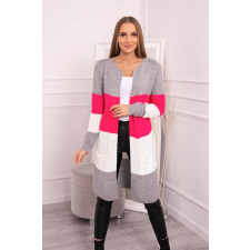 FiatalDivat Háromszínű kardigán pulóver modell 2019-12 szürke + málna női pulóver, kardigán