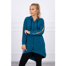 FiatalDivat Hosszabbított melegítő felső kapucnival és cipzárral hátul sötét türkisz kék