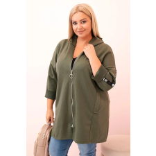 FiatalDivat Kapucnis cipzáras pulóver díszített ujjakkal, 0216-os modell, khaki színben női pulóver, kardigán