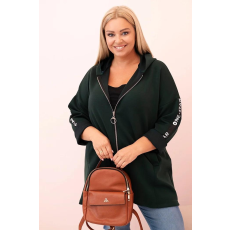 FiatalDivat Kapucnis cipzáras pulóver díszített ujjakkal, 0216-os modell, sötétzöld