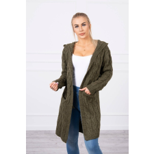 FiatalDivat Kardigán szvetter kapucnival és zsebekkel modell 2019-24 kaki szín női pulóver, kardigán