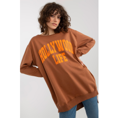 FiatalDivat Meghosszabbított hátú pulóver, teve+narancs Hollywood Life felirattal