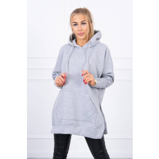 FiatalDivat Meleg szabadidő felső rojtokkal és kenguru zsebbel modell 9319 szűrke