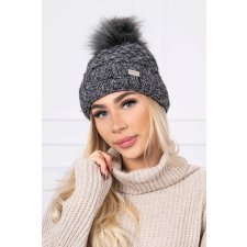 FiatalDivat Női sapka szőrmés bojtokkal K169 fekete+szűrke női sapka
