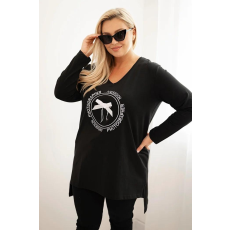 FiatalDivat Nyomott mintás blúz hosszabb hátrésszel, 6960-as modell, fekete