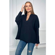 FiatalDivat Oversize muszlin blúz feltűrt ujjakkal, 9448-as modell fekete blúz