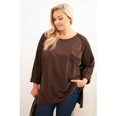 FiatalDivat Oversize pulóver perforált applikációval, 3790-es modell, barna