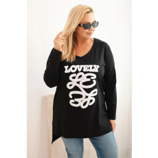 FiatalDivat Pamut blúz Lovely felirattal és V-nyakkivágással, 6958-as modell, fekete