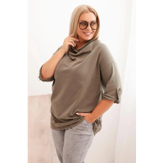 FiatalDivat Pamut oversize blúz leeső nyakkivágással, 25195-ös modell, khaki színben