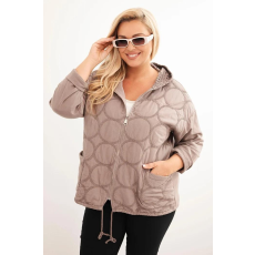 FiatalDivat Pamut oversize cipzáras pulóver perforált kapucnival, 3802-es modell, fango színben