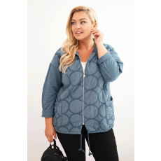 FiatalDivat Pamut oversize cipzáras pulóver perforált kapucnival, 3802-es modell, farmer színben