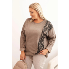 FiatalDivat Pamut oversize pulóver párducmintás applikációval, 4139-es modell, fango színben