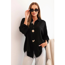 FiatalDivat Viszkóz ingblúz díszgombokkal, 61953-as modell, fekete