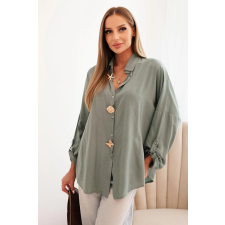 FiatalDivat Viszkóz ingblúz díszgombokkal, 61953-as modell, khaki színben blúz