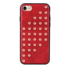 FIERRE SHANN Apple iPhone SE (2022) műanyag telefonvédő (bőr hatású hátlap, szegecses) piros tok és táska