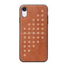 FIERRE SHANN műanyag telefonvédő (bőr hatású hátlap, szegecses) BARNA (GP-82026) tok és táska