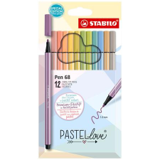  Filctoll készlet, 1 mm, STABILO "Pen 68 Pastellove", 12 különböző szín filctoll, marker