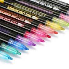 Filctoll készlet ,ezüst színű vonalak színes kontúrral, 24 db-os filctoll, marker