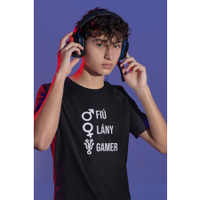  Fiú, lány, gamer fekete póló egyedi ajándék