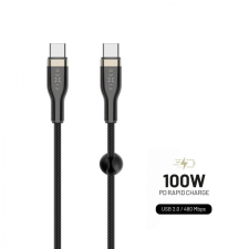 Fixed Braided Cable USB-C/USB-C, 2m, 100W, black kábel és adapter