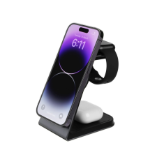 Fixed MagPowerstation Alu 3in1 wireless charging stand with MagSafe Space Gray kábel és adapter