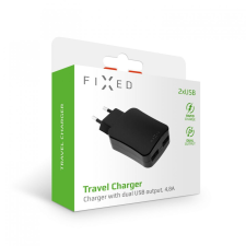 Fixed travel charger with 2xusb output, 24w (2x2.4a) fekete fixc-2u-bk kábel és adapter