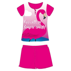  Flamingó nyári rövid ujjú gyerek pizsama - pamut jersey pizsama - pink - 110