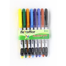 FLEXOFFICE Tűfilc készlet, 0,3 mm, FLEXOFFICE &quot;FL01&quot;, 8 különböző szín filctoll, marker