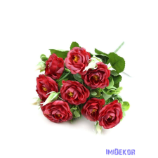  Fodros szirmú rózsa csokor 10 fejes 31cm - Piros dekorációs kellék