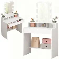 Fodym loft stílusú fésülködőasztal LED tükörrel, modern stílusban, 80 cm, fehér bútor