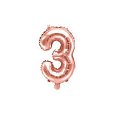  Fólia léggömb száma &#039;&#039;3&#039;&#039;, 35cm, rózsaarany party kellék