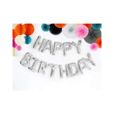 Fólia lufi, Boldog születésnapot felirat, ezüst 340cm x 35cm party kellék