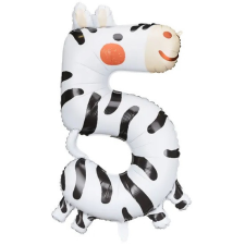 Fóliából készült születésnapi lufi "5" - Zebra 68x98 cm party kellék
