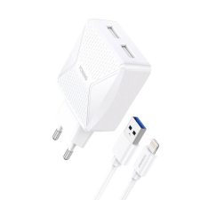 Foneng EU35 2x USB-A Hálózati töltő + Lightning kábel - Fehér (5V / 2.4A) mobiltelefon kellék