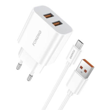 Foneng EU45 2xUSB-A hálózati töltő + USB-A - MicroUSB kábel fehér (EU45 Micro) (EU45 Micro) mobiltelefon kellék