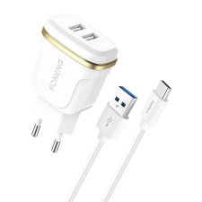 Foneng T240 2x USB wall charger, 2.4A + USB to USB-C cable (white) mobiltelefon kellék