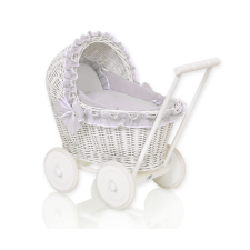  Fonott babakocsi, fehér, szürke ágyneművel és puha béléssel, CHIARA játék babakocsi