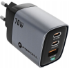 Forcell F-Energy GaN III VT-37 2xUSB-C + USB-A töltő adapter LCD kijelzővel, PD, QC4.0, SFC2.0, 3,45A, 70W, szürke ( )
